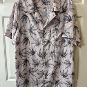Canna Leaf Print Button-Up Hawaiian Style Shirt